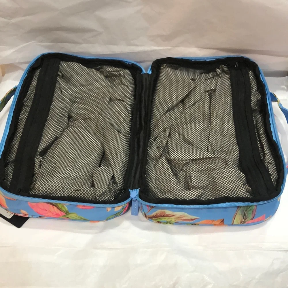 Hurley blue tropical floral print vinyl zip around makeup cosmetics‎ beauty case